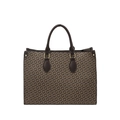 Bolso tote clásico con monograma en tonos tierra con asas de cuero marrón y herrajes dorados - Marrón