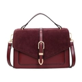 Borsa a tracolla bordeaux in pelle e camoscio con fibbia decorativa dorata - Borgogna