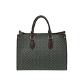 Bolso tote de moda con patrón de monograma de panal verde oscuro y asas marrones - Verde