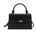 Classic black leather-style crossbody bag with gold metallic buckle and top handle - Black