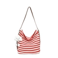 Sac cabas en toile à rayures rouges et blanches avec pendentif nuage mignon - Rouge (Avec Pendentif)