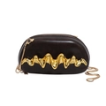Elegant dark brown leather evening clutch bag with gold lava-style metallic waves - Brown