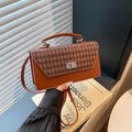 Bolso de mano retro cuadrado con diseño de cuadros en contraste, hebilla y bandolera - Marrón