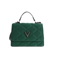Green quilted handbag with metal V-logo and rhombus stitching for crossbody carry - Green