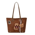 Sac fourre-tout en daim marron avec écusson ours mignon et porte-clés en peluche - Avec Pendentif / Marron