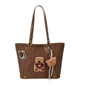 Sac fourre-tout en daim marron avec broderie ours, patch B et charm peluche mignon - Avec Pendentif / Marron
