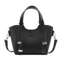 Black pebble leather tote bag with silver hardware and detachable crossbody strap - No Pendant / Black