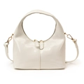 Bolso de mano crema brillante con asa circular y correa de hombro ajustable - Blanco