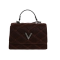 Sac à main matelassé bordeaux pour femme avec boucle en V argentée et poignée supérieure - Marron