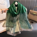 Eleganter dunkelgrüner Schal mit Kleeblattmuster, Perlen und Glitzersteinen - Grün