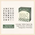Vintage wooden alphabet stamp set with 30 uppercase letters and rubber finish in green box - Imprint English Rhyme