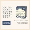 Vintage 30-delige houten alfabetstempelset met rubberen vlak voor creatieve DIY - English Holidays
