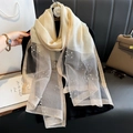 Elegant beige scarf with sparkling pearl clover beads and delicate sheer mesh hem - 70*196cm / Apricot