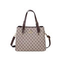 Borsa tote da donna in tela monogramma beige con cinturini in pelle marrone scuro e oro - Marrone GG