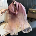 Gradient purple long scarf with white faux pearl clover pattern and silver rhinestones - 70*196cm / Purple