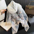 Elegante sciarpa in seta bianca con ricami floreali e farfalle per l'autunno - Bianco Sporco (S-82-Bianco Sporco) / 70*195cm