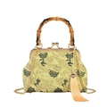 Elegant Chinese cheongsam handbag with bamboo handle, crane pattern, and silk tassel - Yellow (Crane Pattern)