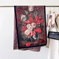 Artistic oil painting floral scarf in vibrant red with elegant fringe and warm texture - 65*180CM / Dark Red (YH-137)