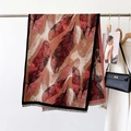 Sciarpa autunnale spessa con stampa piume e delicati bordi con nappe - Beige Cammello (YH-139)