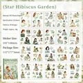 Star Hibiscus Garden PET stickers, 20 sheets of green floral and female illustrations - Star Hibiscus Garden (Green Theme)