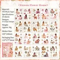 Set di 20 fogli di adesivi per scrapbooking con eleganti figure femminili e fiori - Casa dei Fiori (Tema Rosso)