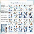 Fog Wildflower Poem PET stickers set with 20 vintage floral and figure designs - Wildflower Poems (Blue Theme)