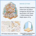 Kit d'autocollants 3D chalet d'hiver miniature DIY avec feuilles PET et carte de scène - Chalet d'Hiver