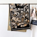 Thick floral jacquard scarf with phoenix motifs and short fringe on a black background - 65*180CM / Black Floral Style (YH-121-Black)