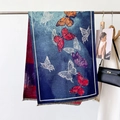Sciarpa stile cinese in finto cashmere con stampa a farfalla e dettagli con frange - 65x180cm / Farfalla blu (YH-114-蓝色)