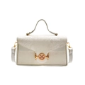 White snakeskin embossed crossbody bag with gold M-logo buckle and top handle - White