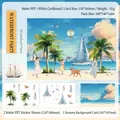 Matte PET-Aufkleber im Strand-Thema mit Palmen und passender Hintergrundkarte - Strandparty / Mattes PET