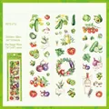 Green PET stickers with hand-painted vegetable and fruit patterns for journaling - Pure Veg Delight (Vegetable Theme)