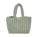 Borsa tote in peluche verde menta con texture a righe verticali e manici morbidi - Verde