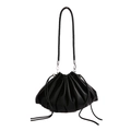 Borsa a secchiello plissettata nera minimalista con coulisse e dettagli in metallo argento - Nero