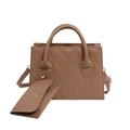Borsa a tracolla trapuntata marrone con mini pochette a catena e tracolla regolabile - Cachi