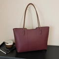 Grand sac cabas en cuir bordeaux avec texture grainée et anses marron fin - Sans Pendentif / Bordeaux