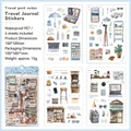 Set di adesivi PET impermeabili a tema viaggio con valigie e fotocamere per decorare diari - Note di Viaggio