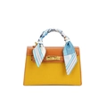 Retro contrast color suede Kelly bag with yellow leather finish and silk scarf handle - Yellow