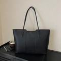 Chic black large capacity tote bag in pebbled faux leather for office and daily use - No Pendant / Black
