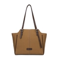 Borsa tote retrò in tela marrone con cinturini in pelle e marchio di moda semplice - Giallo