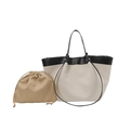 Borsa tote in tela bianco sporco con profili in pelle nera e custodia interna coordinata - Nero