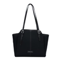 Borsa tote nera vintage con cuciture bianche a contrasto e fibbia argento regolabile - Nero