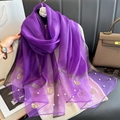 Écharpe élégante en soie violette avec broderie papillon et perles blanches décoratives - 70*200cm / Lilas