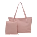 Pink fashion tote bag and pouch set with minimalist design and textured finish - Pink