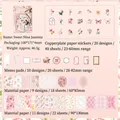 Pink floral scrapbook set including jasmine stickers, memo pads and vintage papers - Sweet Jasmine (Pink)