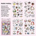 Rabbit Holiday PET stickers set with four cute illustrated sheets for scrapbooking - Rabbit Holiday Theme