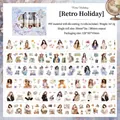Retro Holiday PET decorative tape set with 6 rolls of vintage character and floral illustrations - Retro Holiday