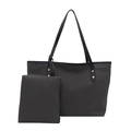 Stylish black tote bag set with fine twill texture and golden rivet details - Black