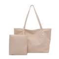 Minimalist beige tote bag set with matching small zipper pouch and rivet details - Off White