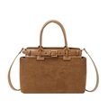 Bolso tote vintage marrón caramelo en ante con asas dobles y correa de hombro ajustable - Marrón